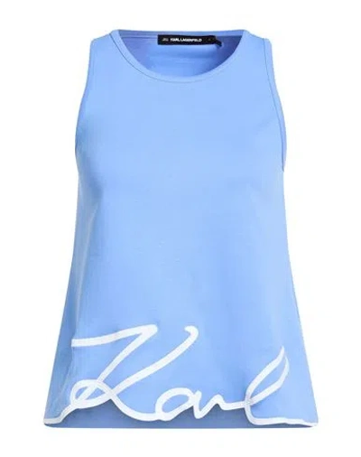 Karl Lagerfeld Woman Tank Top Light Blue Size L Organic Cotton In Multi