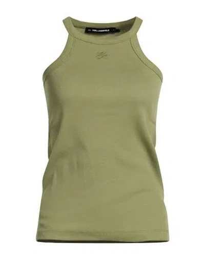 Karl Lagerfeld Woman Tank Top Military Green Size L Cotton, Elastane In Multi