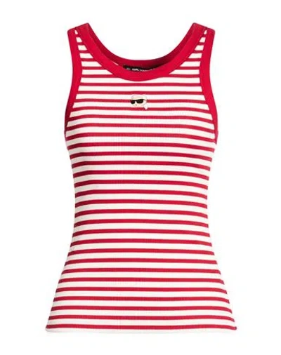 Karl Lagerfeld Woman Tank Top Red Size L Cotton, Elastane In Multi