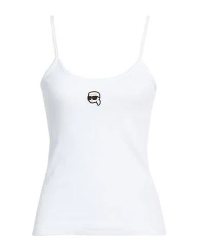 Karl Lagerfeld Woman Tank Top White Size L Organic Cotton, Elastane