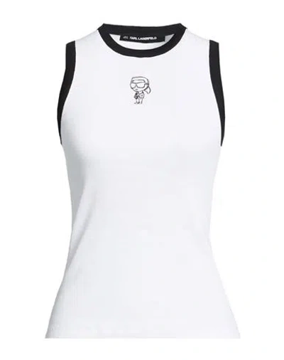 Karl Lagerfeld Woman Tank Top White Size L Organic Cotton, Elastane