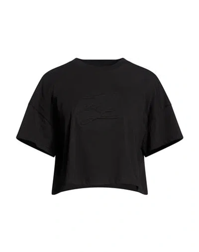 Karl Lagerfeld Woman T-shirt Black Size L Organic Cotton In Blue