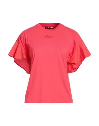 Karl Lagerfeld Ruffle-detail Logo-embroidered Top In Red