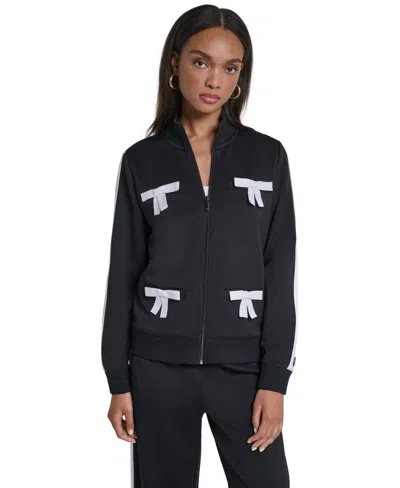 Karl Lagerfeld Women's 3d Bow Mock-neck Zipper Jacket In Black