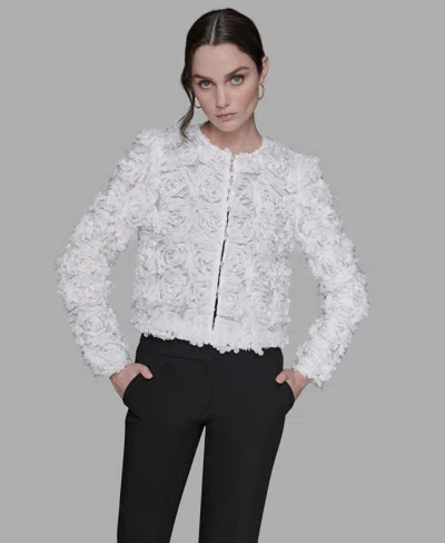 Karl Lagerfeld Women's 3d Floral Applique Jacket In White