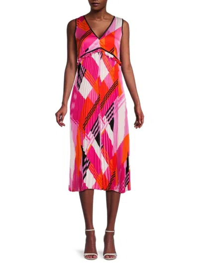 Karl Lagerfeld Women's Abstract Print Accordion Pleat Midi Dress In Fuchsia