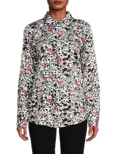 Karl Lagerfeld Women's Abstract Printed Button Down Shirt In White Multii