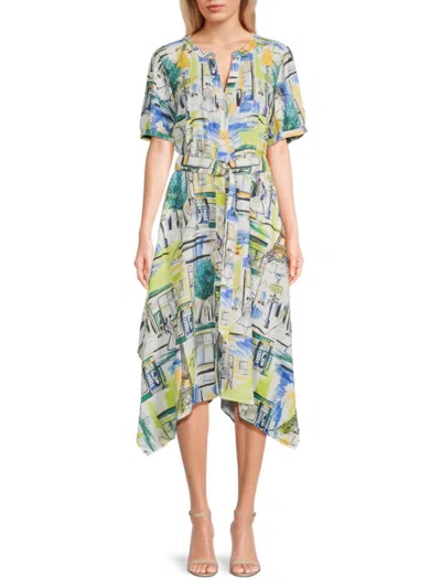 Karl Lagerfeld Women's Abstract Tie-waist A-line Midi-dress In Multi