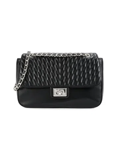 Karl Lagerfeld Women's Agyness Leather Shoulder Bag In Black Silver
