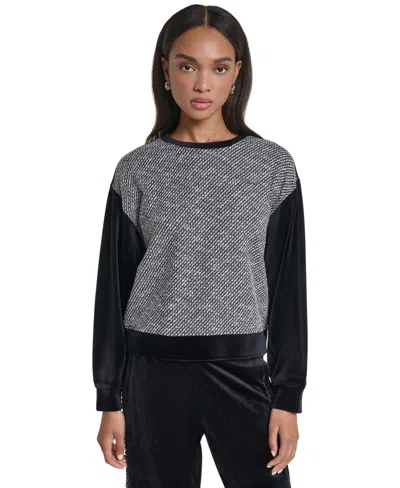 Karl Lagerfeld Women's All Over Crystal & Gems Colorblock Sweatshirt In Black