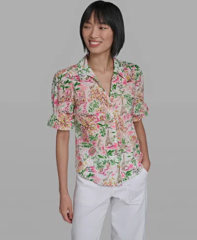Karl Lagerfeld Women's All-over Printed Button Down Top In Green