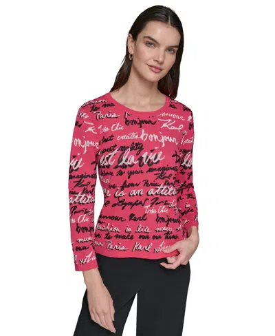 Karl Lagerfeld Women's Allover Script Sweater In Teaberry Multi