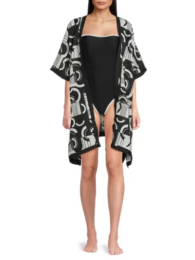Karl Lagerfeld Women's Art Deco Open-front Cover-up In Black