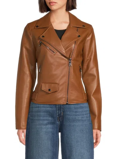 Karl Lagerfeld Women's Asymmetric Faux-leather Jacket In Brown