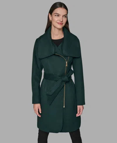 Karl Lagerfeld Women's Asymmetrical Wrap Coat In Green