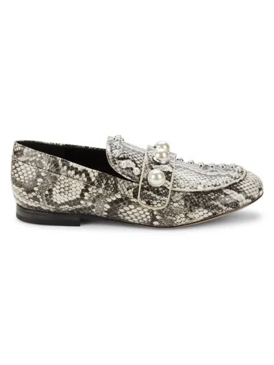 Karl Lagerfeld Women's Avah Python Embossed Studded Loafers In Black White