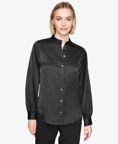 Karl Lagerfeld Women's Band-collar Blouse In Black