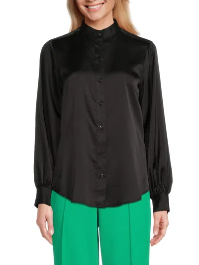 Karl Lagerfeld Women's Band Collar Button Down Shirt In Black