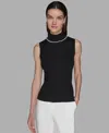 Karl Lagerfeld Women's Bead-embellished Sleeveless Mock-neck Top In Black