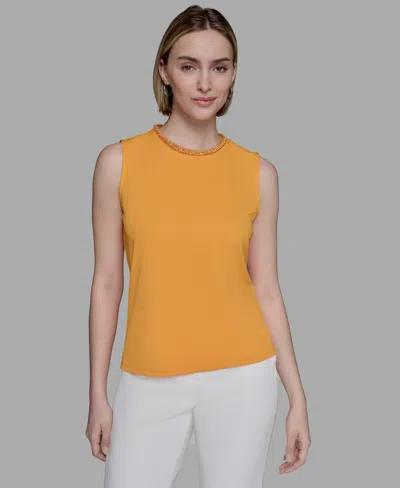 Karl Lagerfeld Women's Bead-trim Sleeveless Top