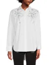 KARL LAGERFELD WOMEN'S BEADED FLORAL BUTTON DOWN SHIRT