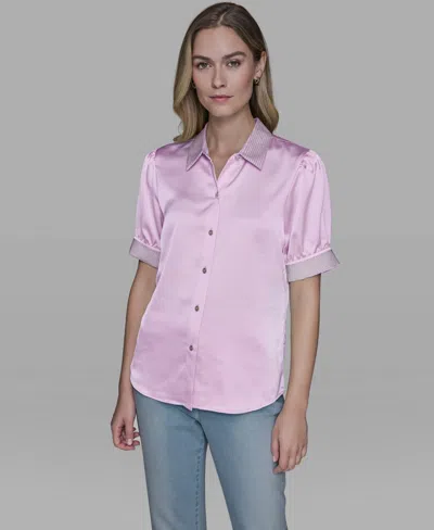 Karl Lagerfeld Women's Beaded Short-sleeve Top In Pink