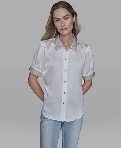Karl Lagerfeld Women's Beaded Short-sleeve Top In White