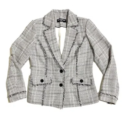 Karl Lagerfeld Women's Bell Button Tweed Fringe Blazer In White, Black In Multi