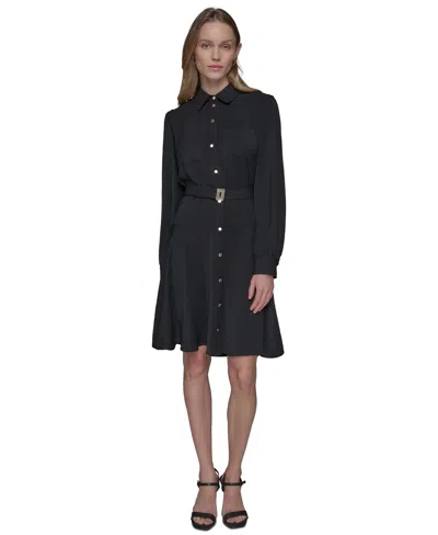 Karl Lagerfeld Women's Belted Button-front Dress In Black