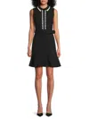 Karl Lagerfeld Scallop Trim Belted A Line Mini Dress In Black