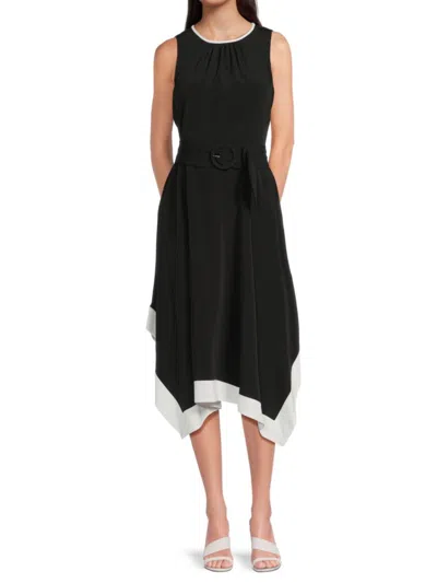 Karl Lagerfeld Women's Belted Handkerchief-hem Midi-dress In Multi