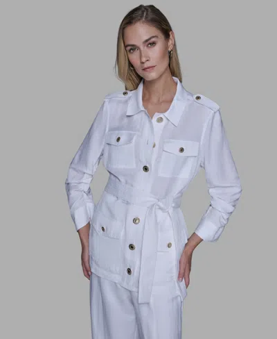 Karl Lagerfeld Women's Belted Jacket In White