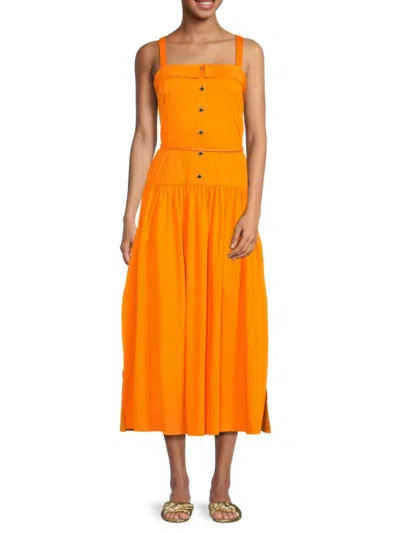 Karl Lagerfeld Women's Belted Midi A Line Dress In Tangerine