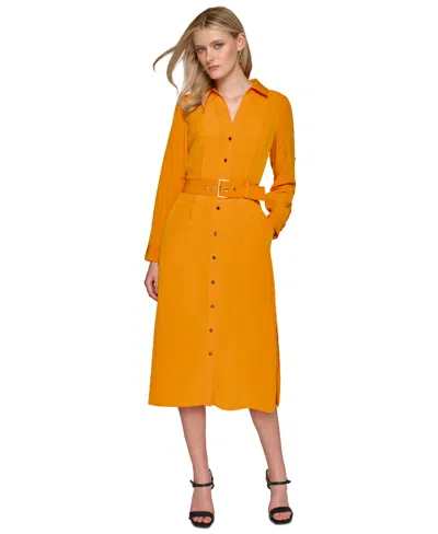 Karl Lagerfeld Women's Belted Midi Shirtdress In Cartouche