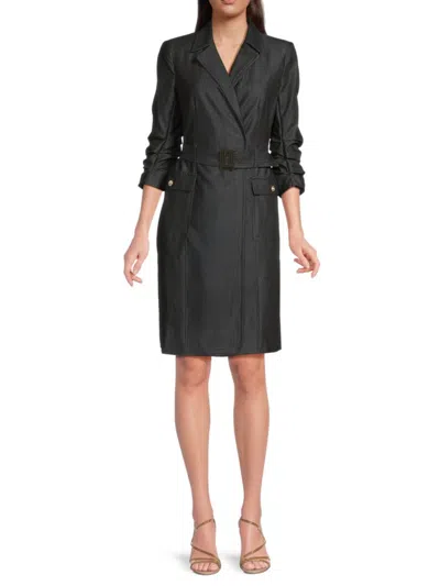 Karl Lagerfeld Women's Belted Notch-collar Sheath Dress In Black