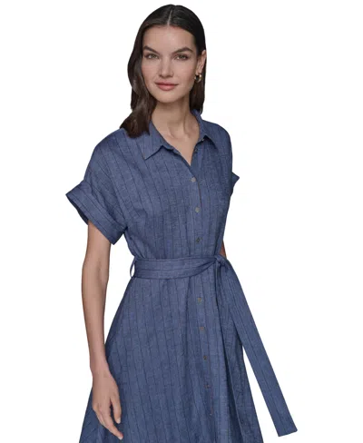 Karl Lagerfeld Women's Belted Pinstripe Midi Dress In Blue