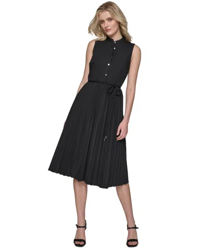Karl Lagerfeld Women's Belted Pleated Midi Dress In Black
