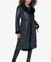 Karl Lagerfeld Paris Faux Fur Trim Quilted Coat In Black