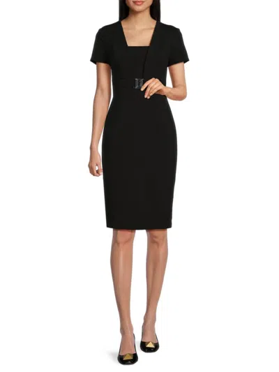 Karl Lagerfeld Women's Belted Sheath Knee Length Dress In Black