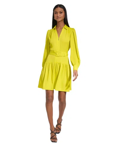 Karl Lagerfeld Women's Belted Shirtdress In Chartreuse