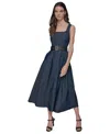 Karl Lagerfeld Women's Belted Stretch Denim Midi Dress