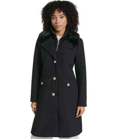 Karl Lagerfeld Women's Bibbed Faux-fur Collar Lined Coat In Black