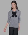 Karl Lagerfeld Women's Big Bow Applique Long Sleeve Sweater In Gray