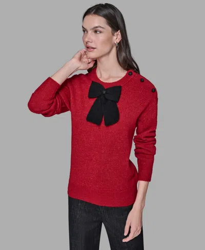 Karl Lagerfeld Women's Big Bow Applique Long Sleeve Sweater In Red