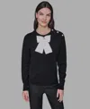 Karl Lagerfeld Women's Big Bow Applique Long Sleeve Sweater In Black