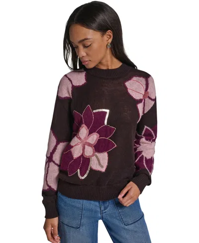 Karl Lagerfeld Embellished Flower Knit Sweater In Brown