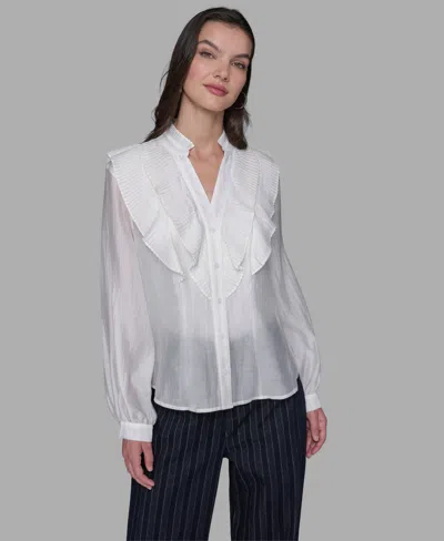 Karl Lagerfeld Women's Big Ruffle Collar Neck Blouse In White