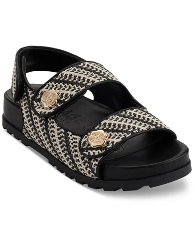 Karl Lagerfeld Women's Bindi Button Woven Platform Sandals In Black,cream