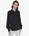 Karl Lagerfeld Women's Blouson-sleeve Button-front Blouse In Black