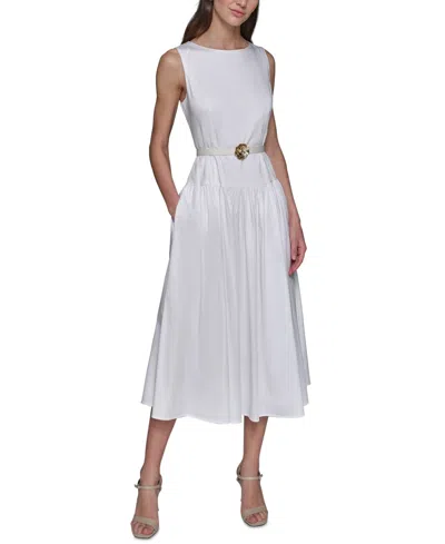 KARL LAGERFELD WOMEN'S BOAT-NECK BELTED SLEEVELESS DRESS